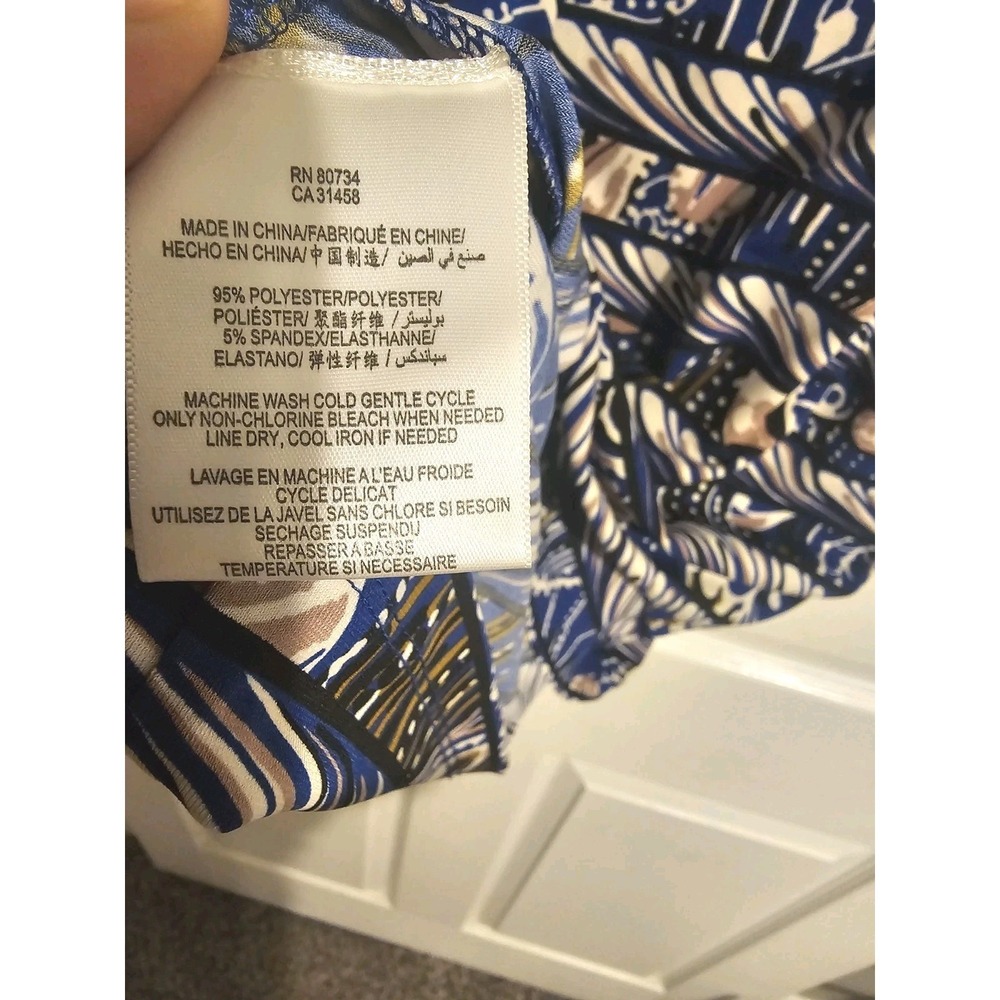 BCBG MaxAzria Dress Size Small Blue Printed Paneled Formal Sheath 3/4 Sleeves - Picture 8 of 10